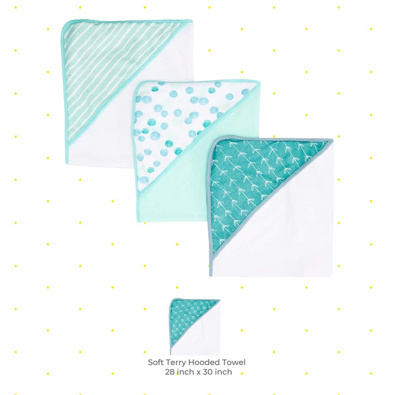 Spasilk Hooded Towel Set for Newborn Boys and Girls, Soft Terry Towel Set, Pack of 3, Green Dots - Image 3
